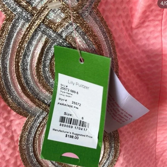 NWT Lilly Pulitzer Pink Sheath Mini Dress with Silver Trim - Picture 4 of 8